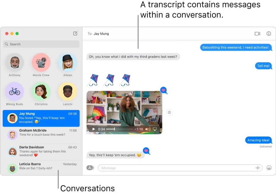 conversation and transcription on Messages in Mac