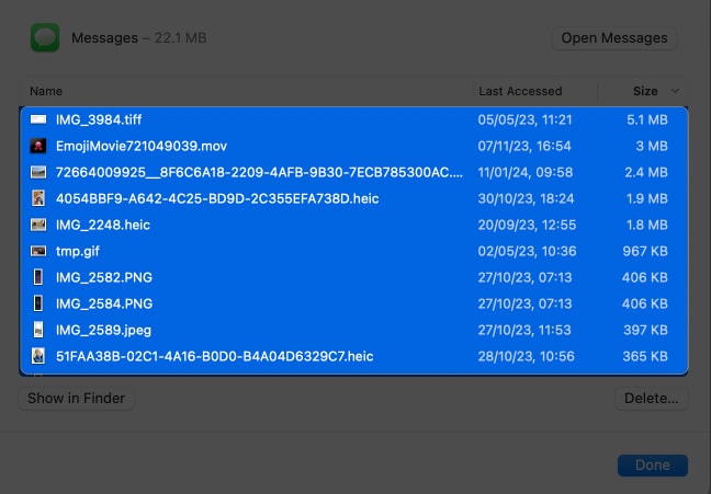 select all messages attachments 