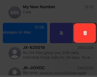 swipe left conversation to delete messages on mac
