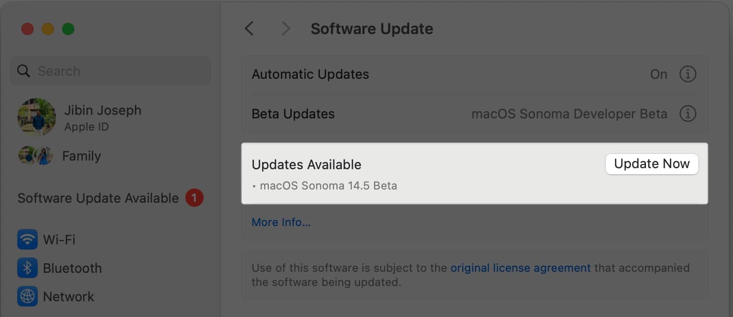 Click on Update Now to Install latest macOS Sonoma beta