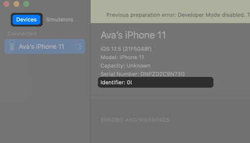 under devices check iphone udid in xcode