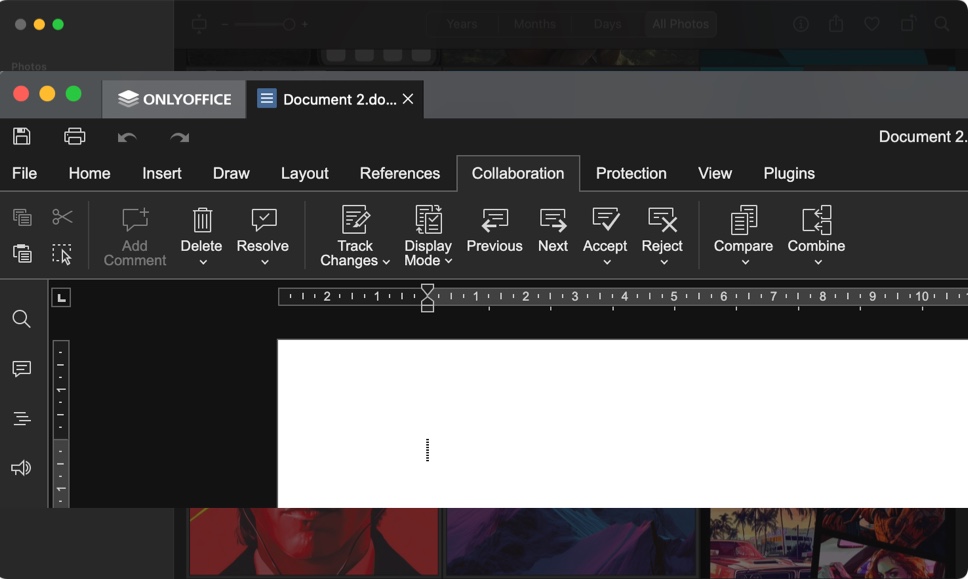 Collaboration tab in onlyoffice document editor