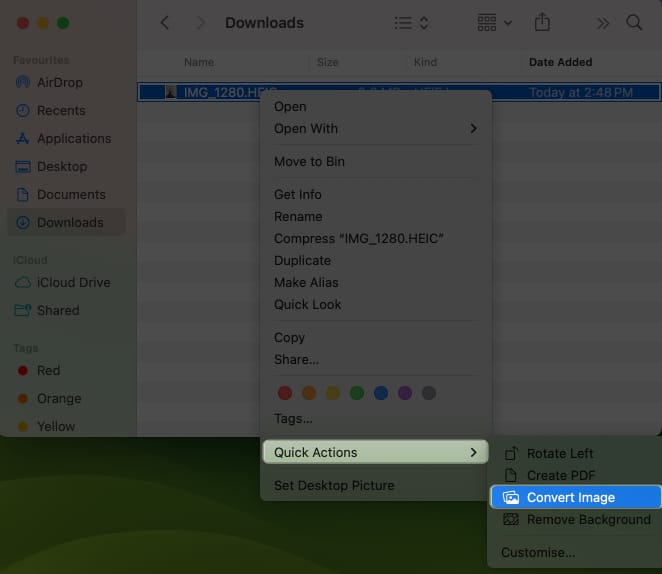Convert Image from Quick Actions