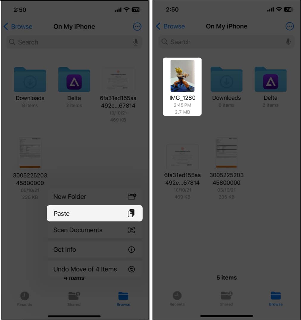Paste photo in Files app