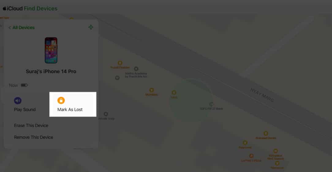 Select Mark As Lost in Find My on iCloud web