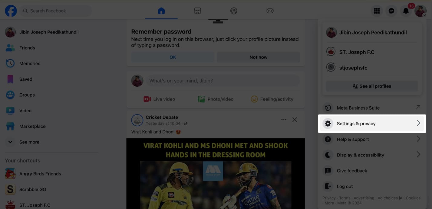 Settings  privacy tab in Facebook