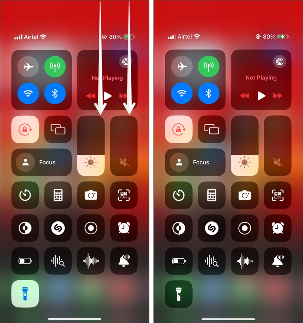 Swipe down from Control Center to turn off iPhone flashlight