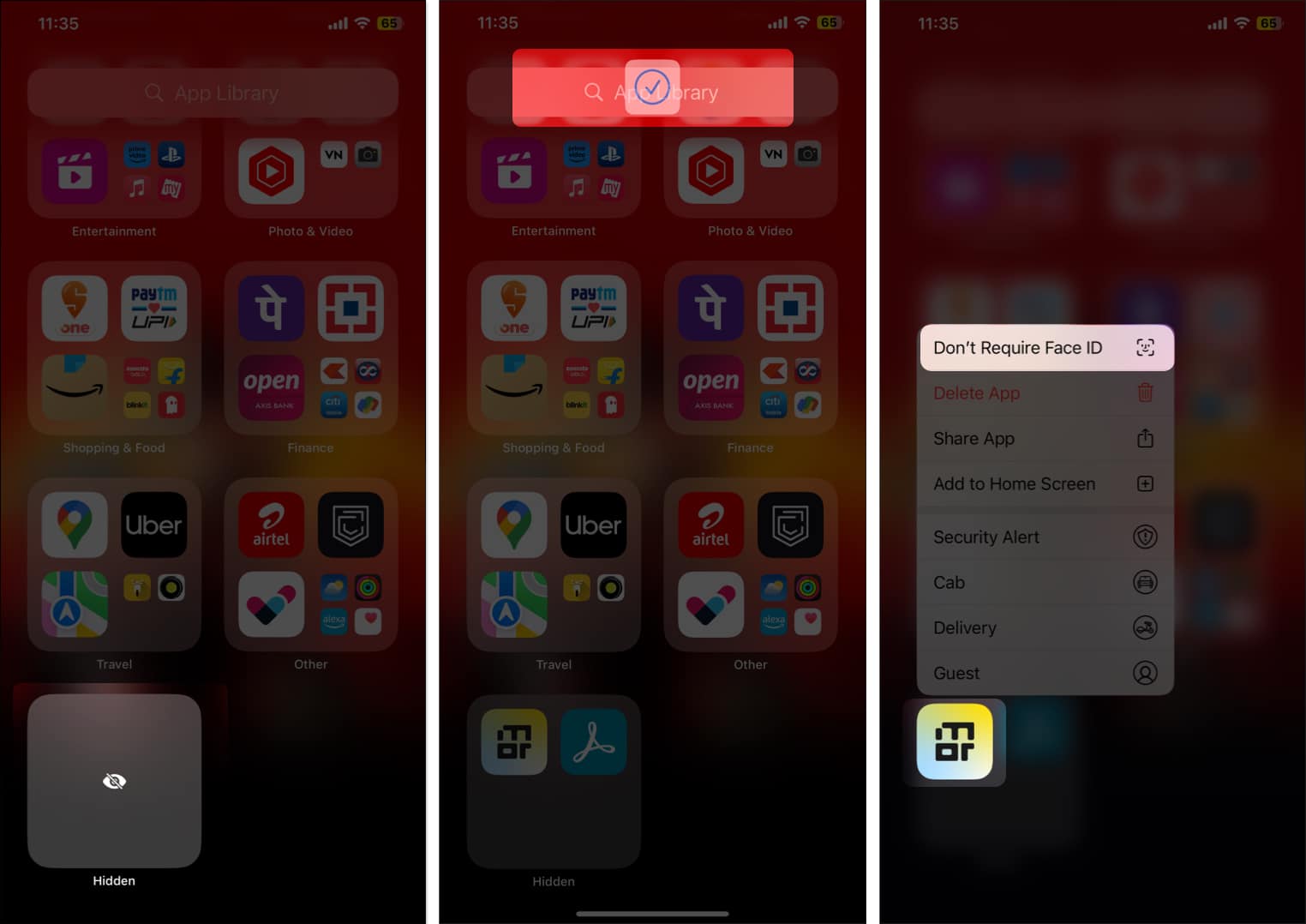 Unhiding and removing lock from an app on an iPhone in iOS 18