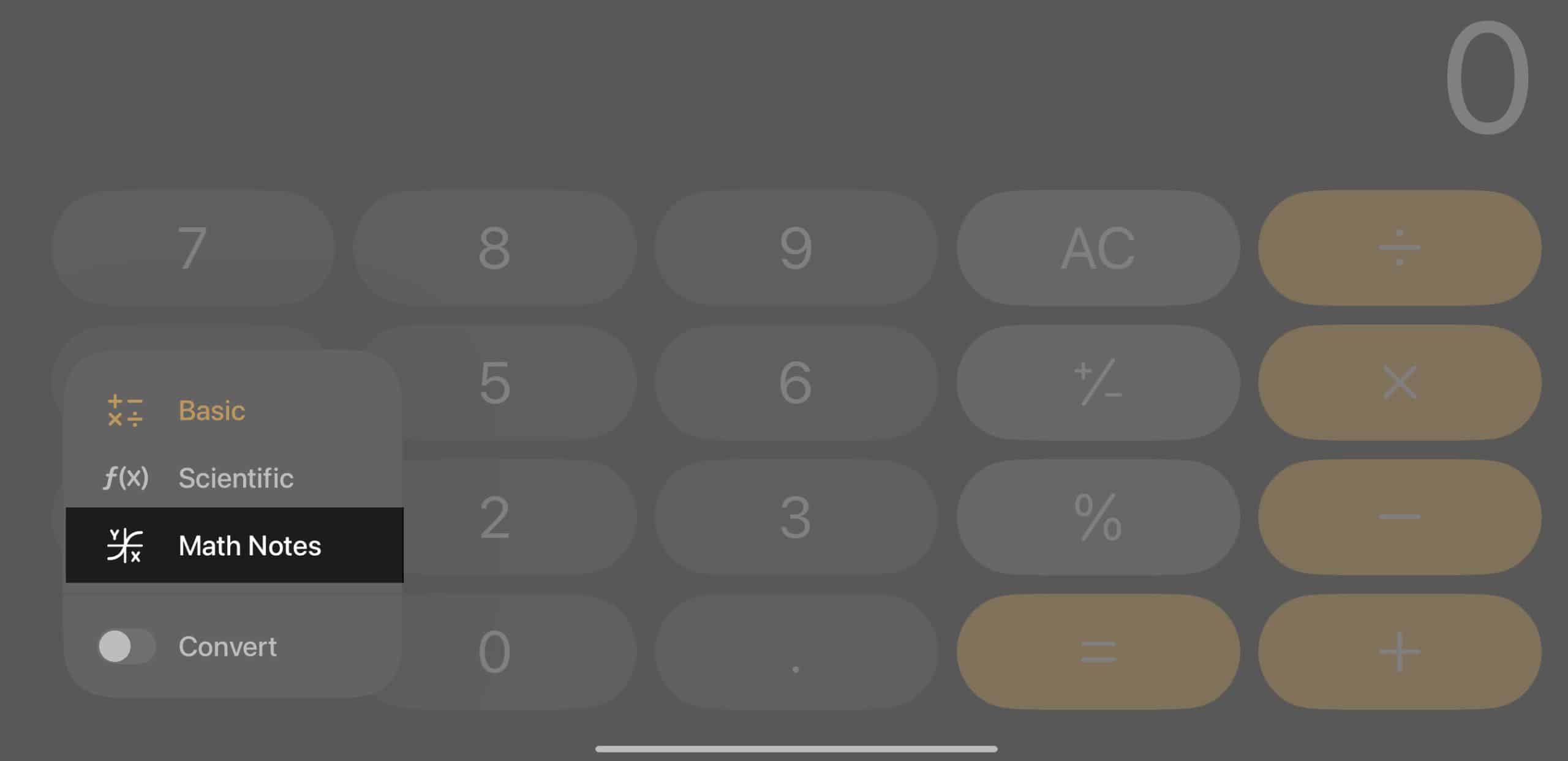 Go to Math Notes app on iPad in Calculator app