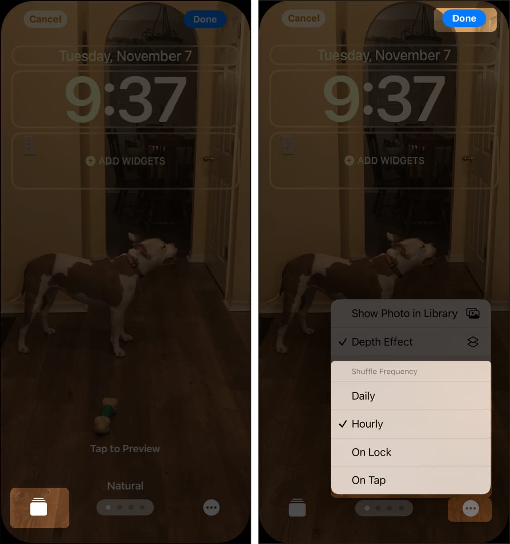 Select Category shuffle frequency to edit photo shuffle on iPhone