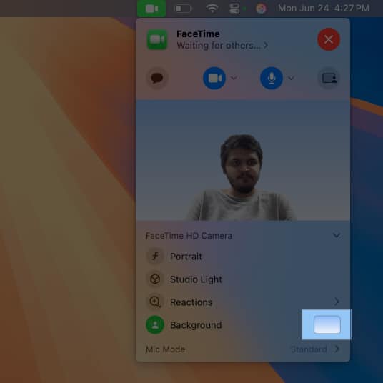 Select box beside background to add background in videos call