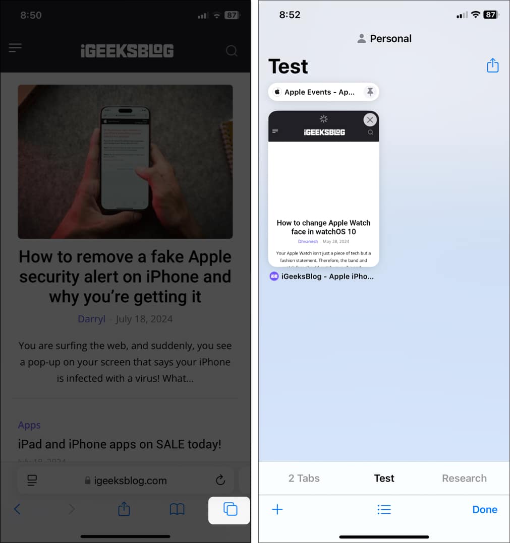 Open Tab Groups in the iOS Safari app