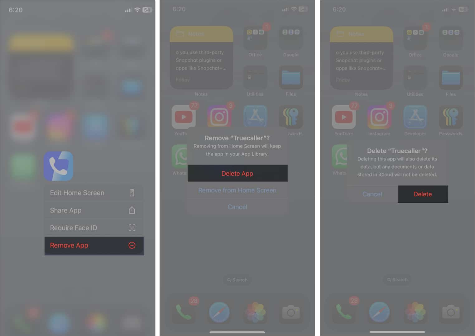 Delete pop up on iPhone Home Screen confirming app deletion