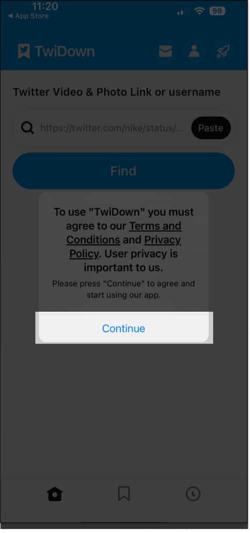 TwiDown app TC prompt