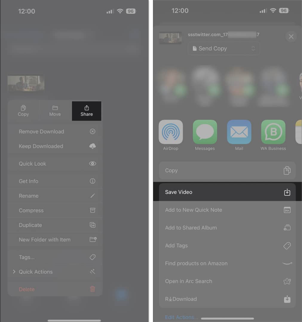 Share Sheet in iOS Files app to save a video to the Photos app