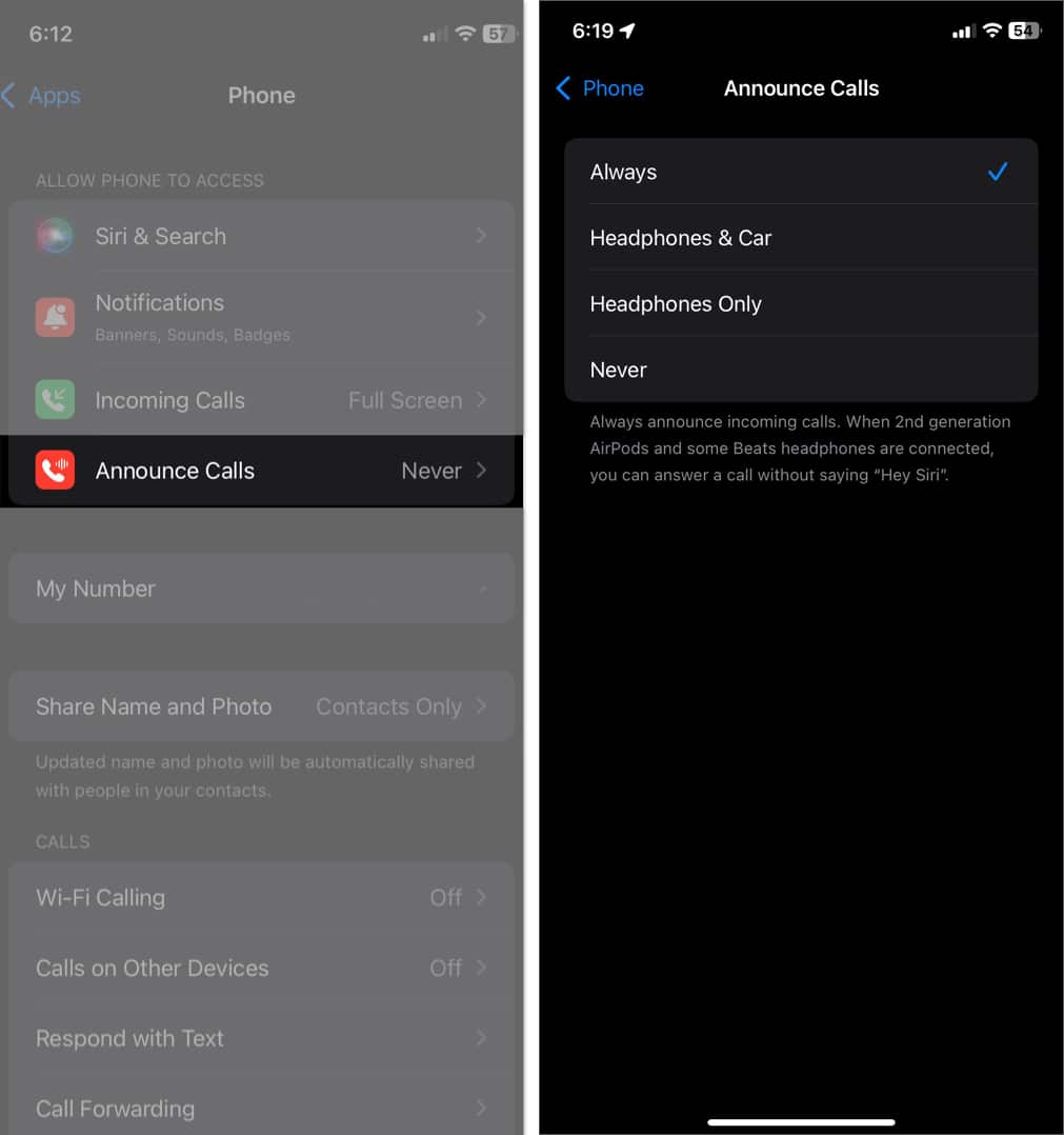 Announce Calls option in iOS 18 iPhone Settings app