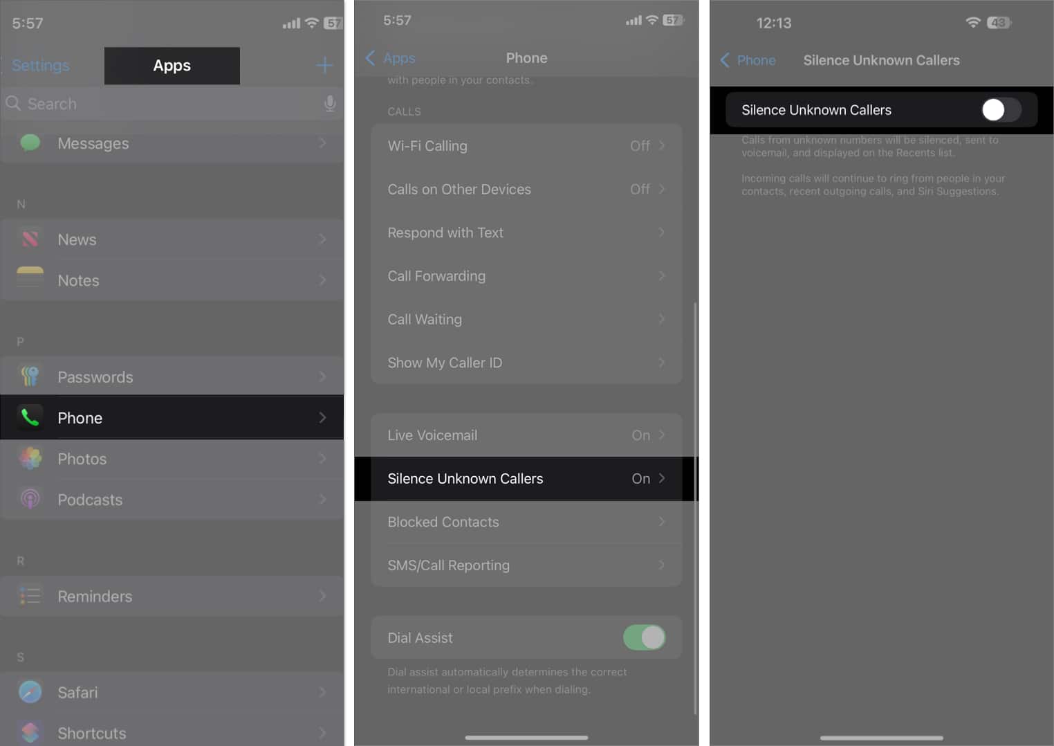 Silence Unknown Callers option in Phone settings on iPhone Settings in iOS 18