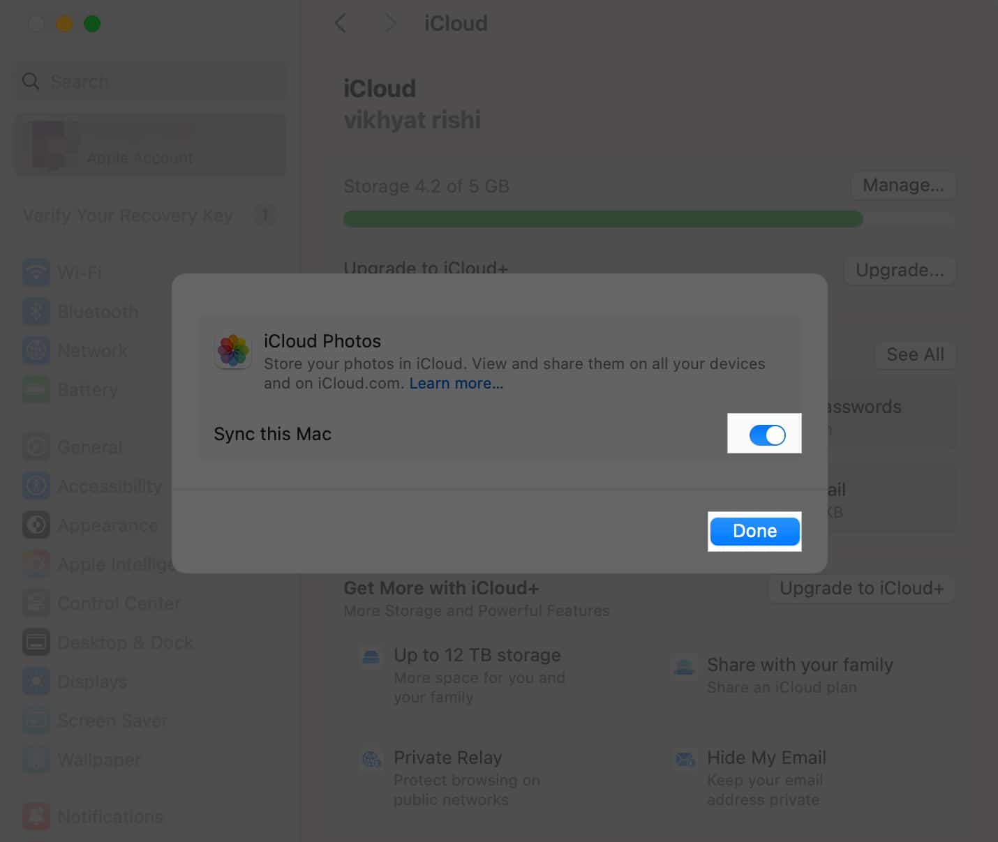 Mac-da iCloud Fotoşəkilləri üçün bu Mac seçimini sinxronlaşdırın