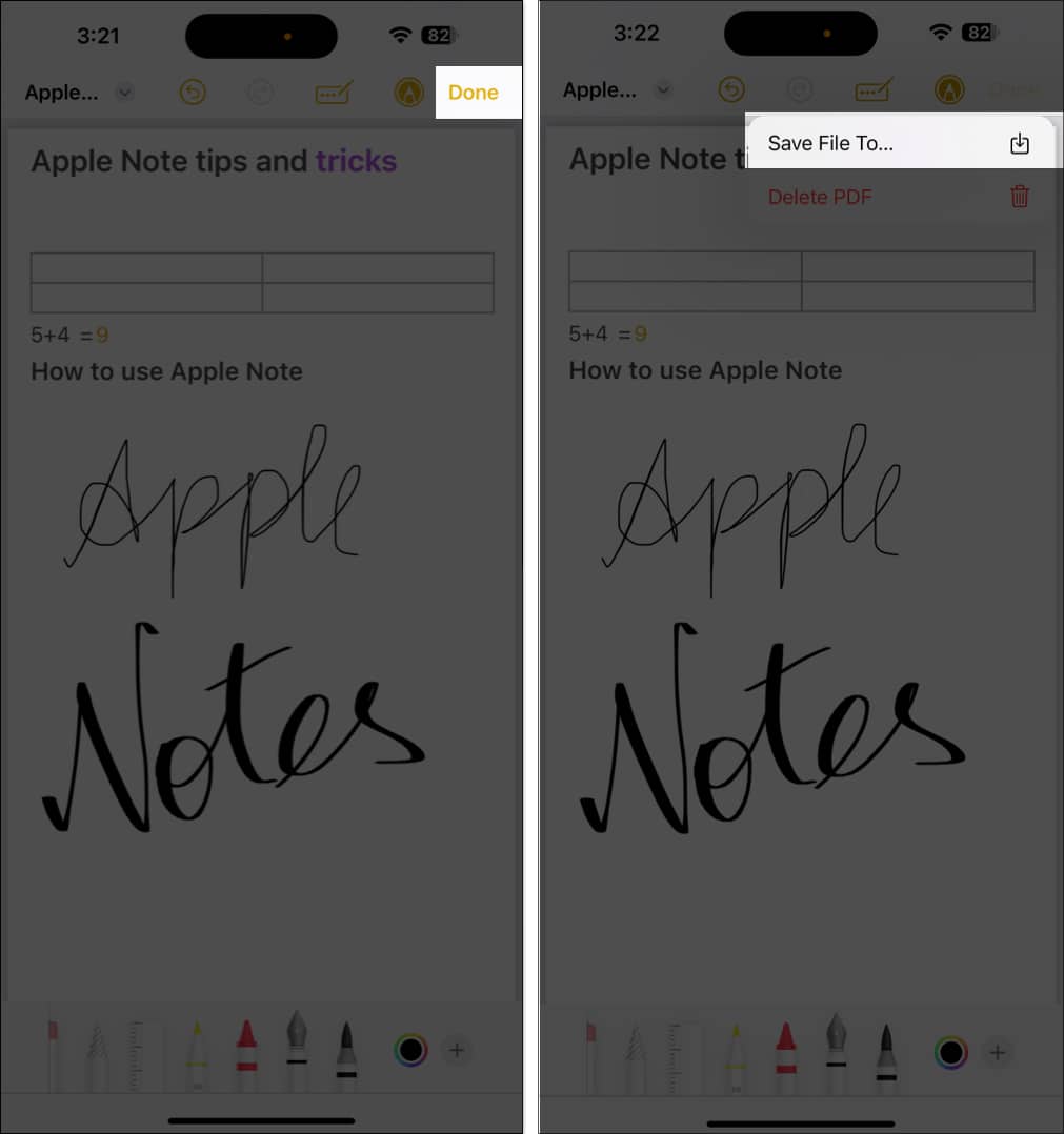 Saving a note in the apple notes app a a pdf