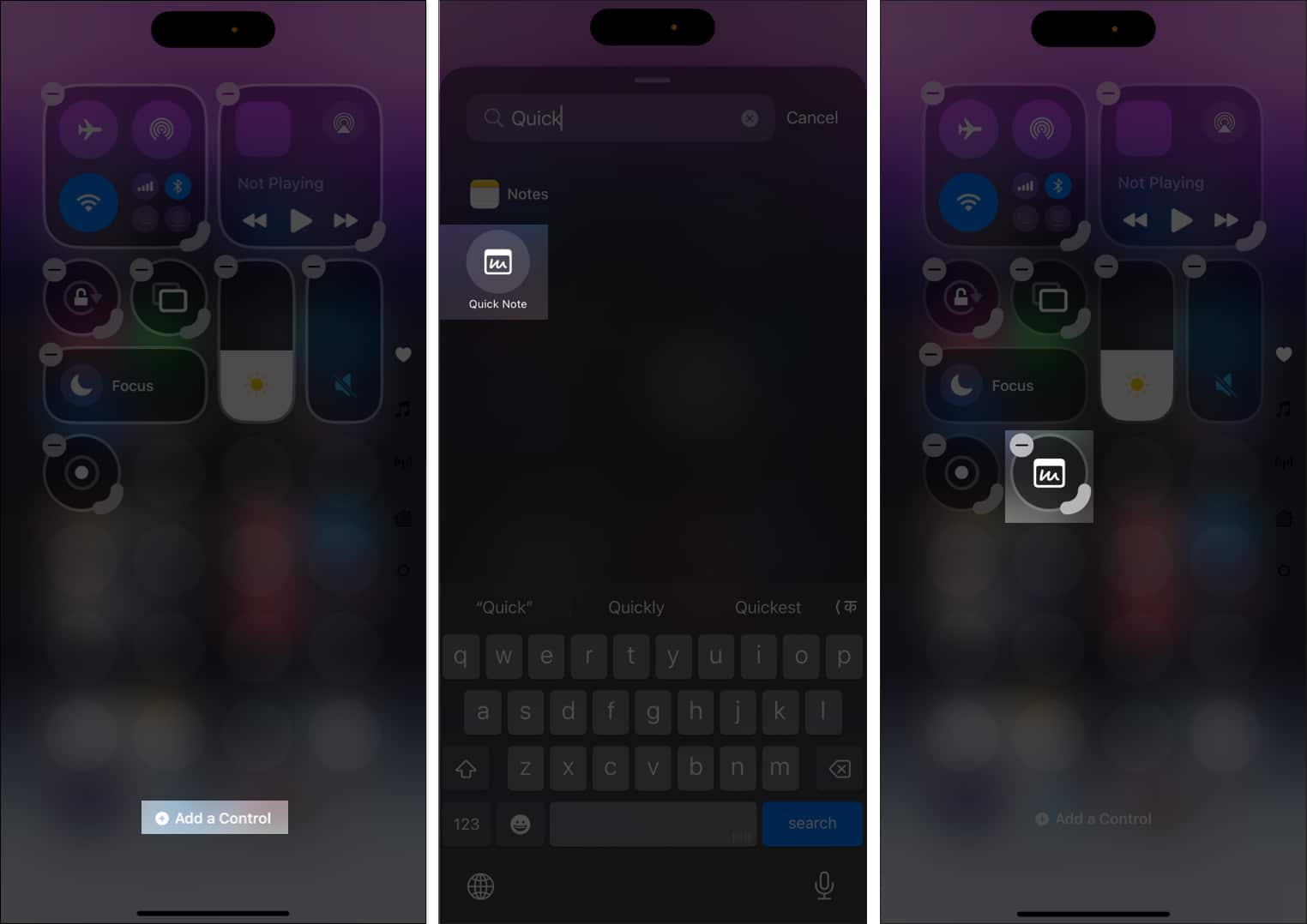 Adding the quick note control in ios control center