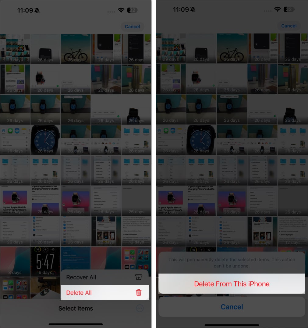 Deleting photos and videos from the recently deleted folder in photos