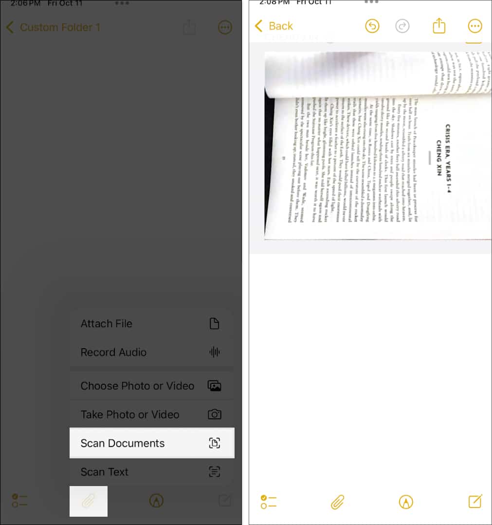 Scanning documents in the iphone notes app