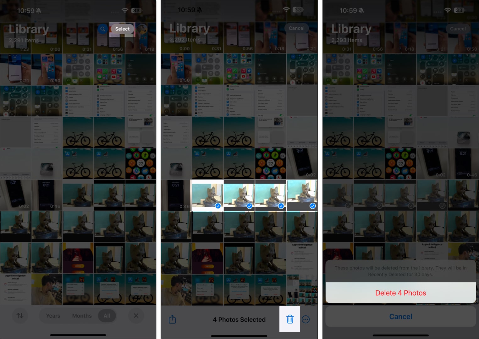 Deleting photos in the iphone photos app