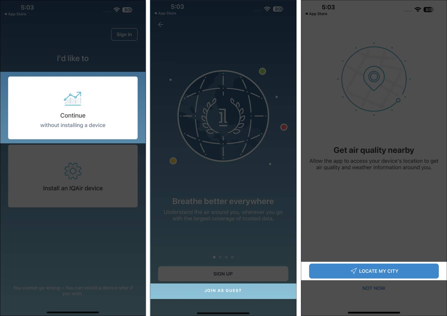 Granting the iqair airvisual app access to location