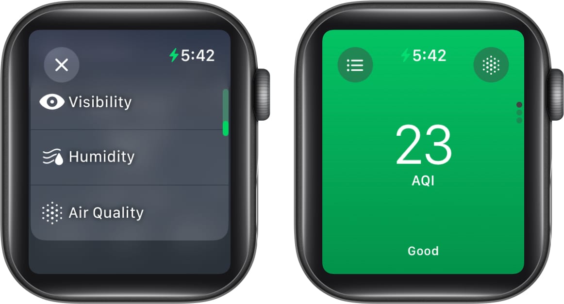 Accessing the aqi on the weather app on an apple watch