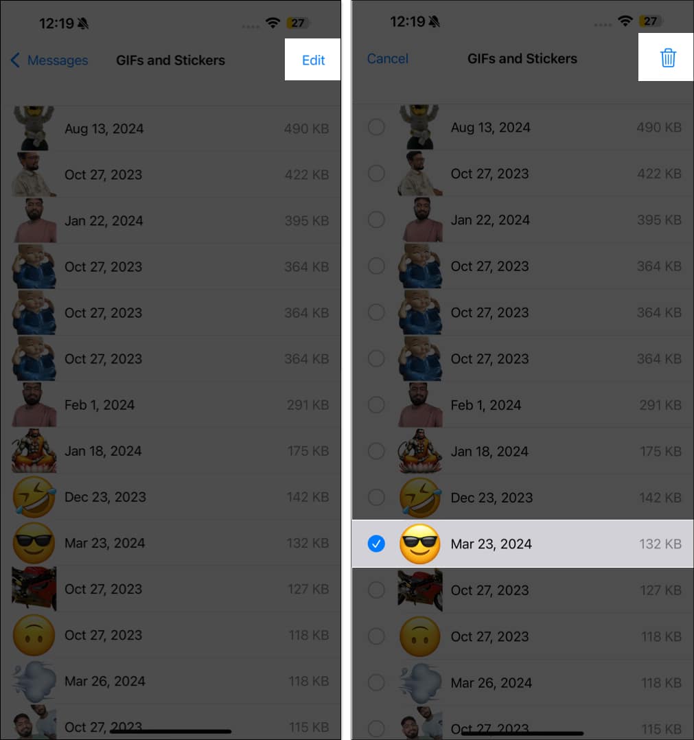 Deleting messages app attachments on an iphone