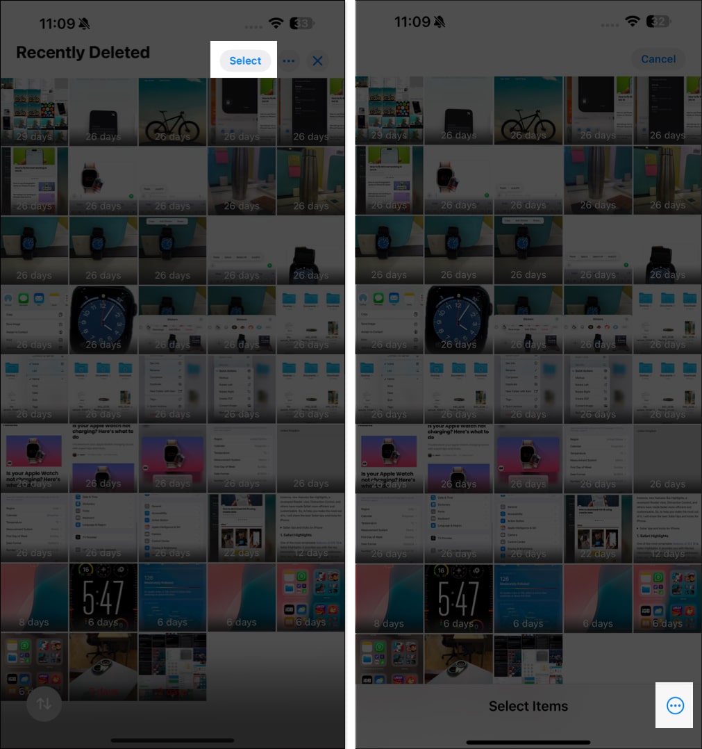 Using the select option to select media to delete