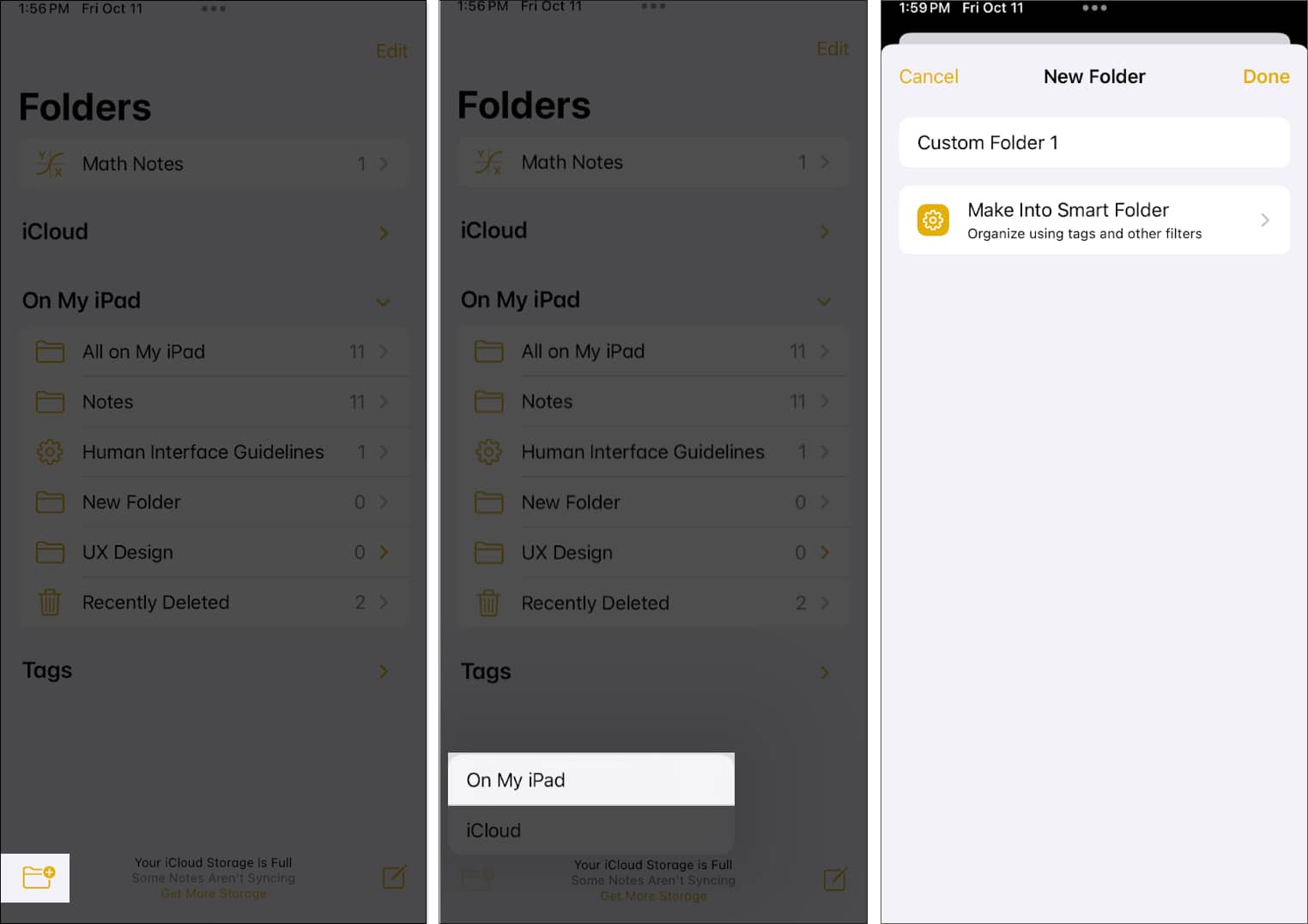 Creating a folder in the apple notes app
