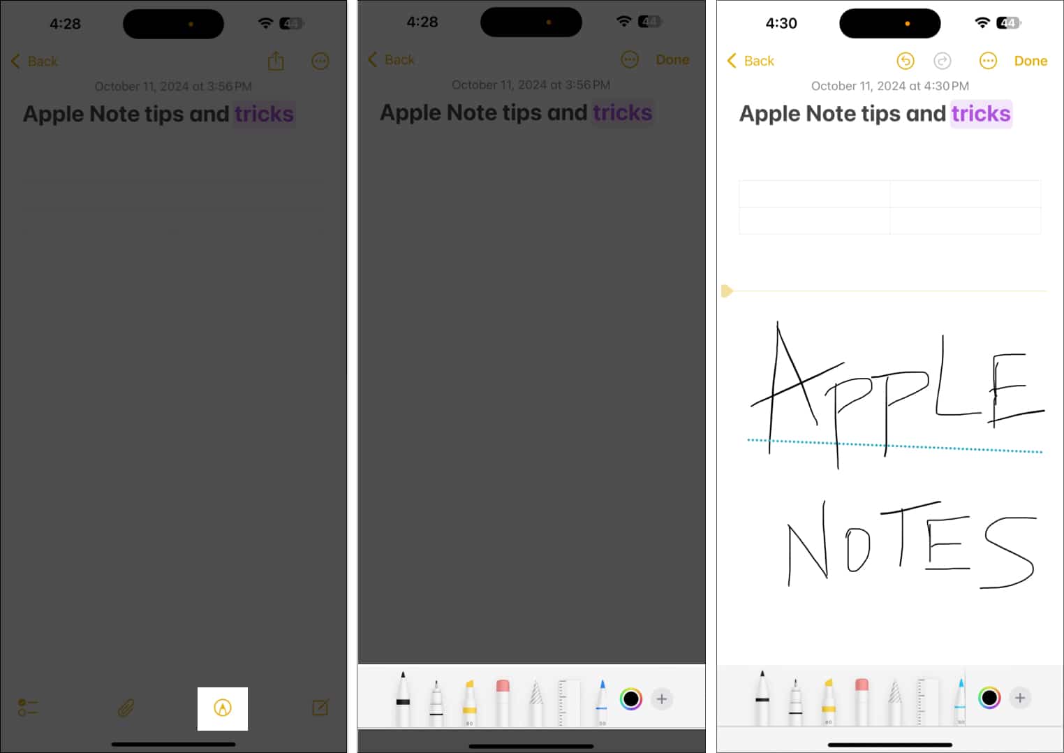 Doodling in a note in the apple notes app on an iphone