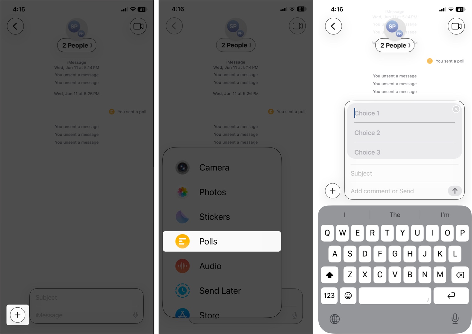 create polls in group chat in message app on iPhone