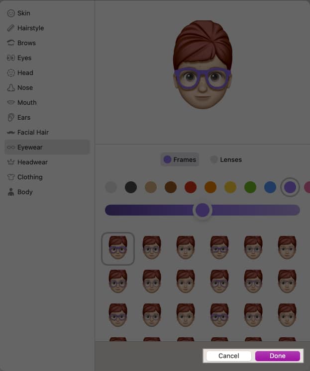 Memojin muokkaaminen muuttaaksesi sen ulkoasua macOS Messages -sovelluksessa