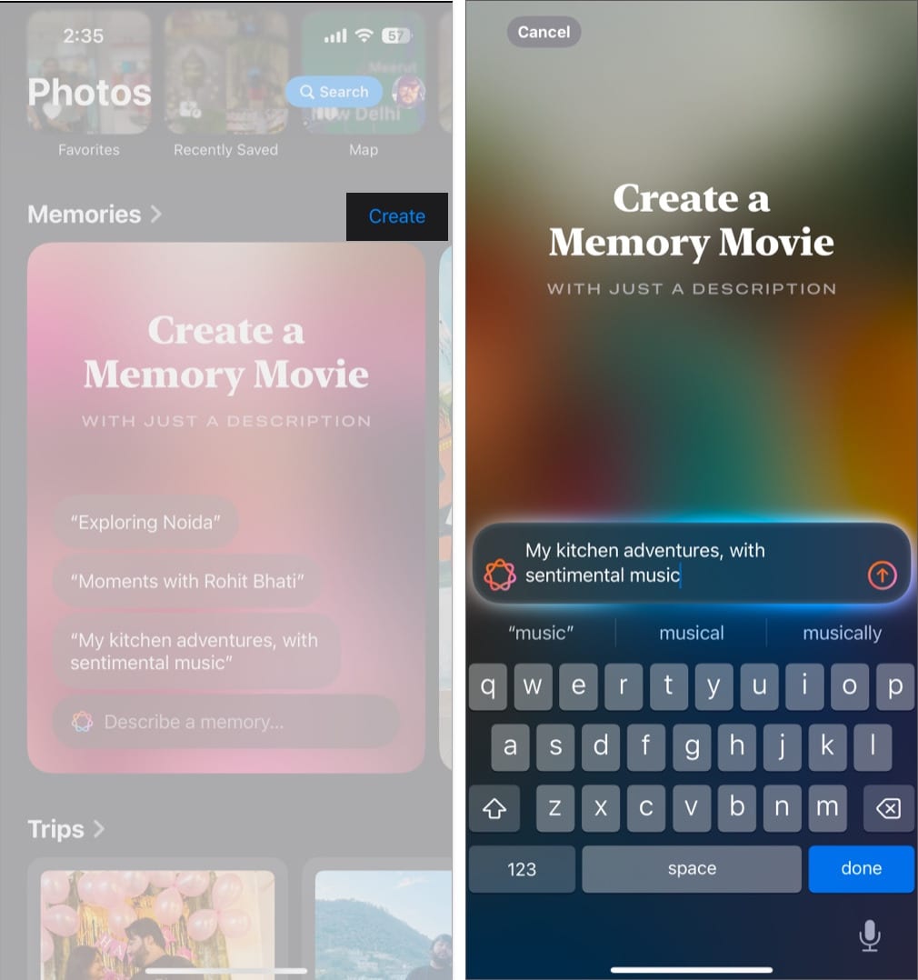 Uppmaning om att skapa minnesfilmer i appen Foton på en iPhone