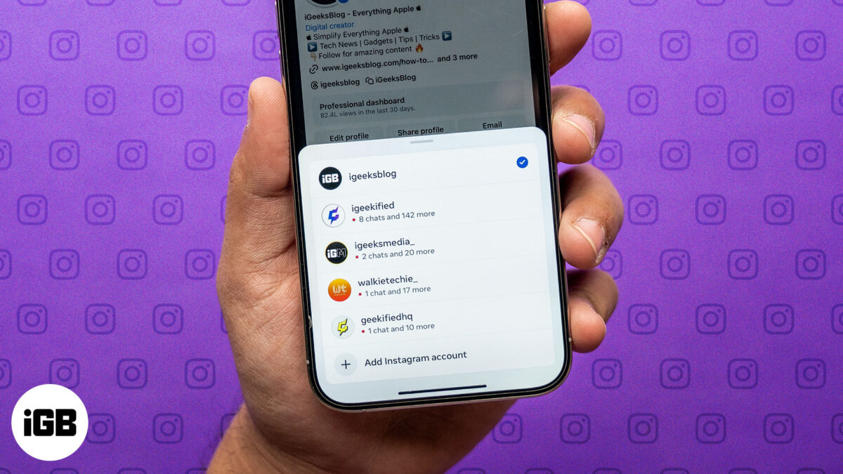 Multiple accounts on the instagram app on an iphone
