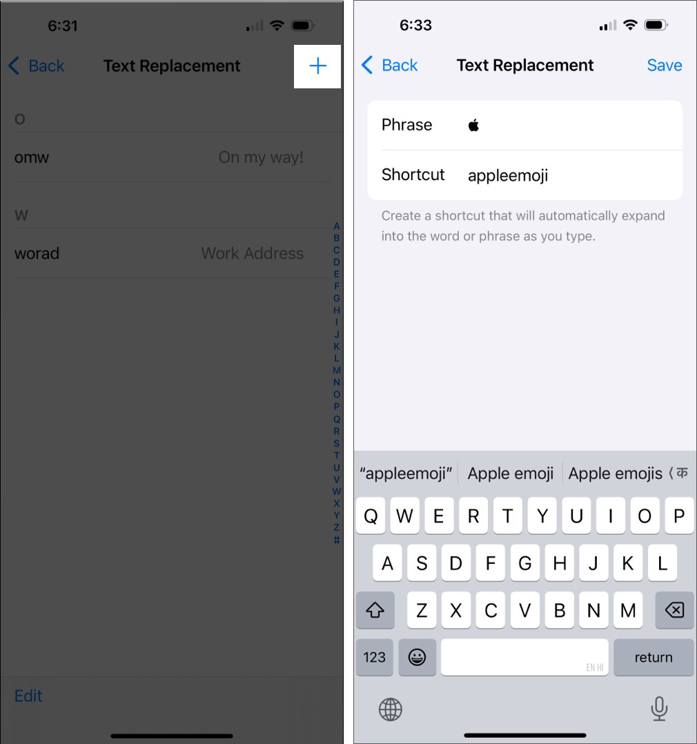 Creating a Text Replacement to enter Apple logo