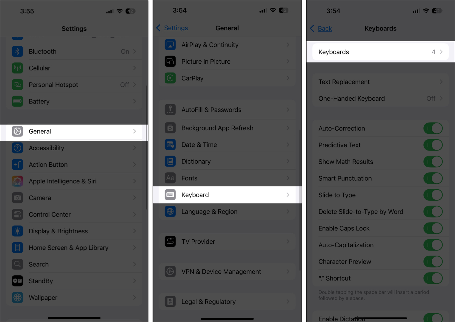 Select Keyboards from iPhone General settings.