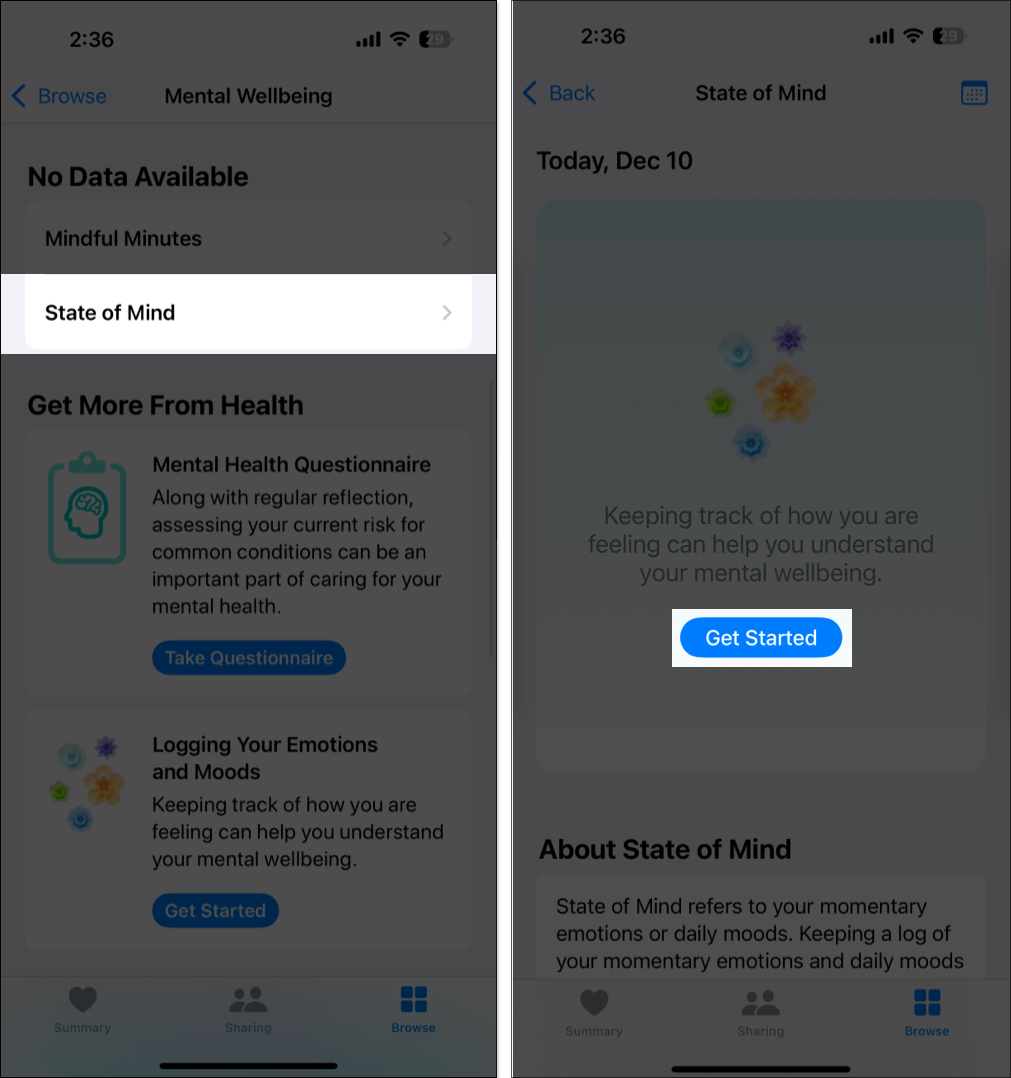 Enabling the state of mind tracking option in health app