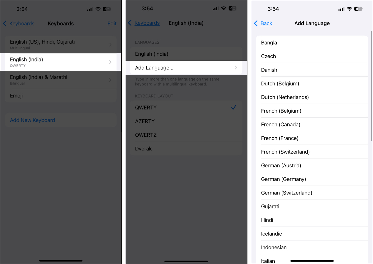 Select keyboard and tap on Add Language on iPhone.