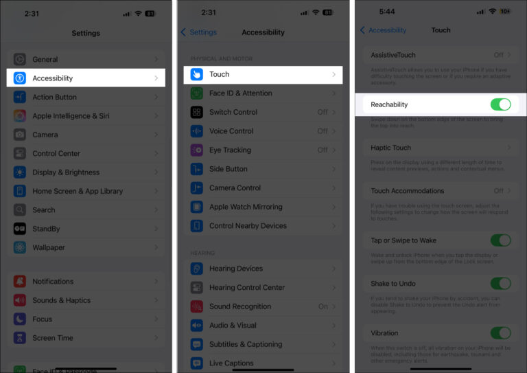 Reachability on iPhone Reach the top of your screen with one hand