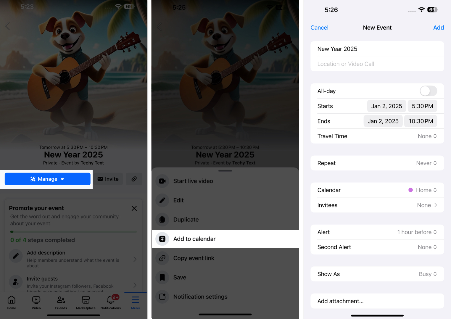 A Facebook esemény hozzáadása az iPhone naptárához