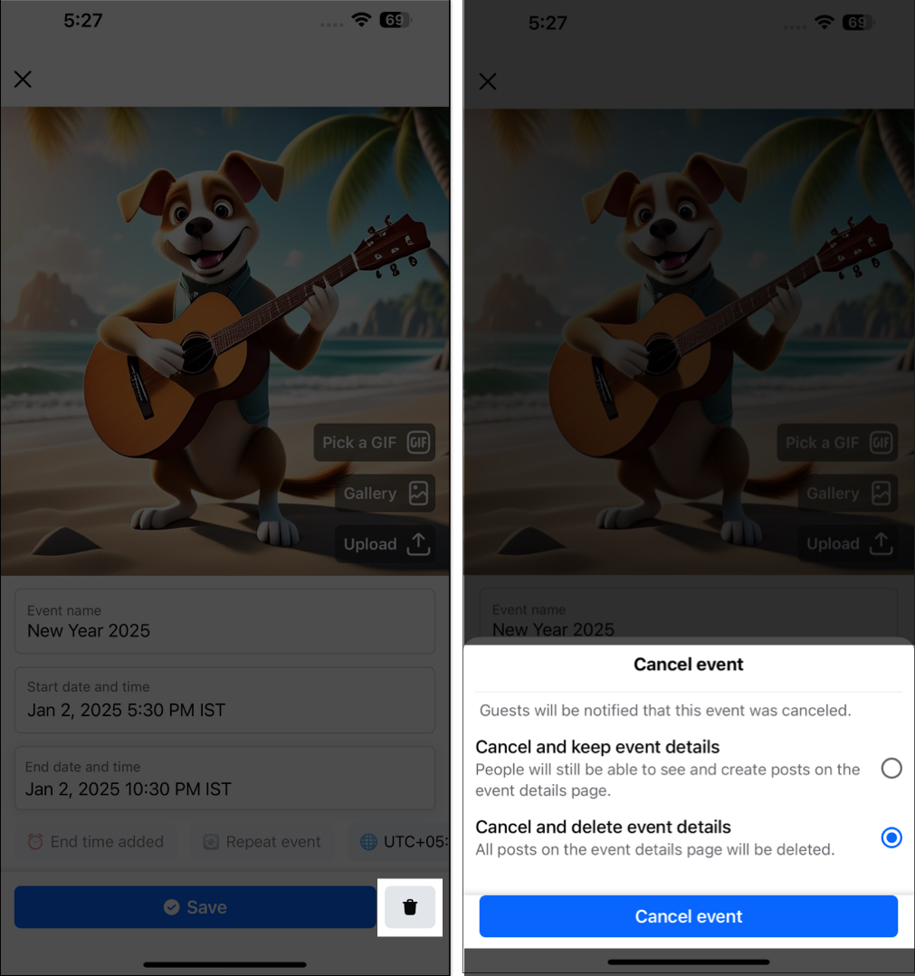 A Facebook esemény törlése