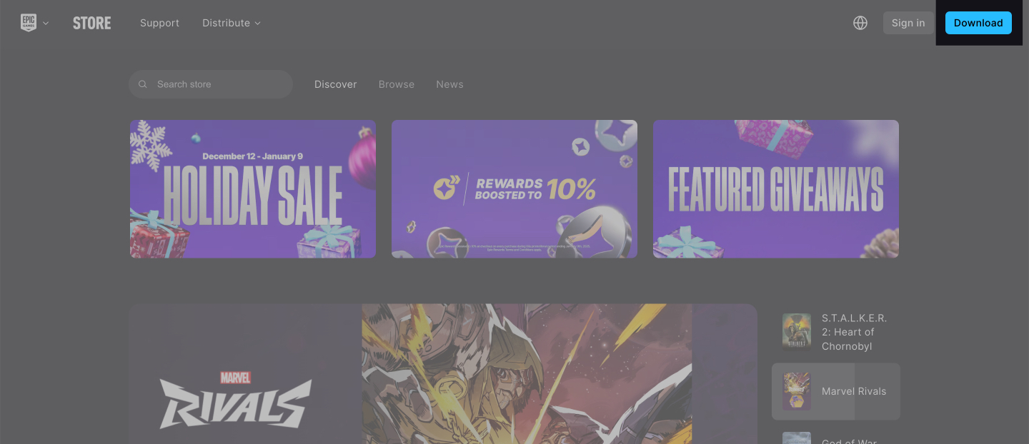 Download button on Epic Games Store