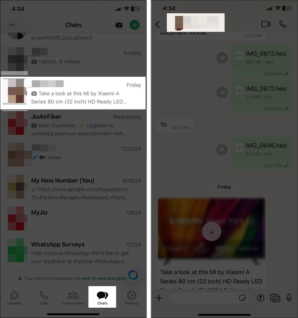 Open WhatsApp chat on iPhone