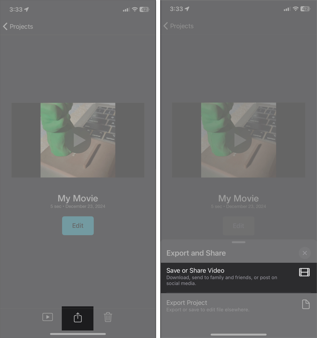 Save or Share Video edited from iMovie app on iPhone.