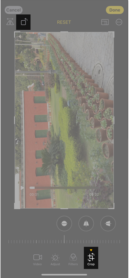 Tap on the square icon to rotate video.