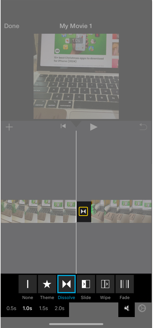 Transition effects in iMovie app.