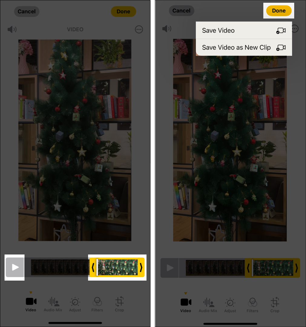 Triming a video on iPhone.